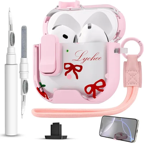 Miniatura 11 de Funda para AirPods Pro 3 con cerradura, textura de piel TPU duradera, antipérdida y a prueba de golpes, accesorios con kit de limpieza en llavero
