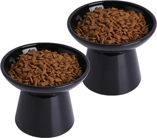 Miniatura 18 de Cuencos de Cerámica Extra Anchos Elevados de 6.2 Pulgadas para Gatos, Juego de Cuencos de Comida y Agua para Gatos Mayores Grandes y Perros Blanco-4