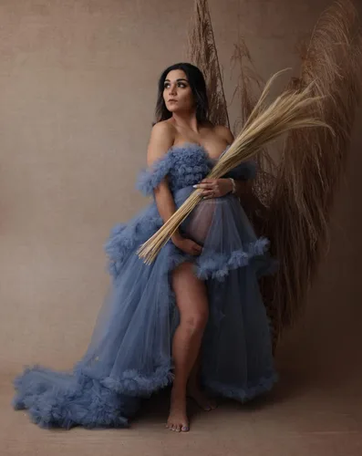 Miniatura 3 de Molisa Vestido de maternidad de tul para sesión de fotos, volantes hinchados, lencería nupcial, bata de baño, vestidos de embarazo transparentes