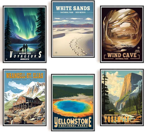 Miniatura 12 de SHOXREM Arte abstracto para pared del parque nacional: juego de 6 carteles de viaje para celebrar la decoración de pared de montaña, 8 pulgadas