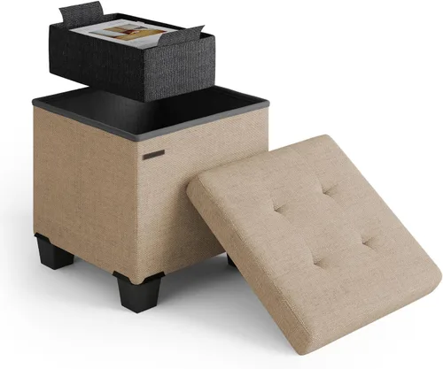 Miniatura 41 de Cubo otomano de almacenamiento con cubo pequeño, otomana cuadrada de 15 pulgadas con almacenamiento para sala de estar y dormitorio, reposapiés