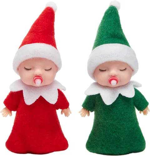 Miniatura 9 de JOYIN Navidad 2 piezas Muñeca pequeña de elfo con 1 elfo rojo y 1 elfo verde, accesorios de decoración festiva, regalo pequeño para niñas, niños