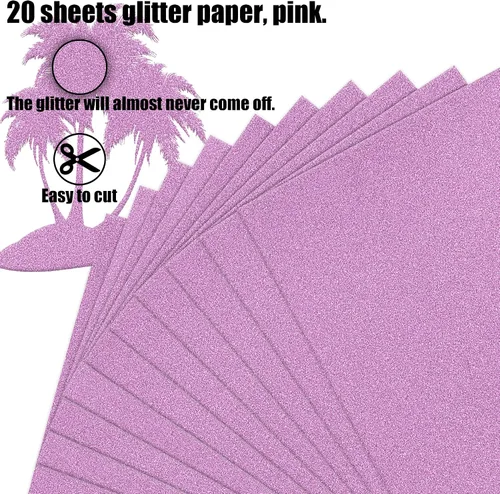 Miniatura 3 de FEILIBAY 20 hojas de papel de cartulina con purpurina rosa, tamaño A4, para manualidades, decoraciones de cumpleaños y bodas, embalaje de caja