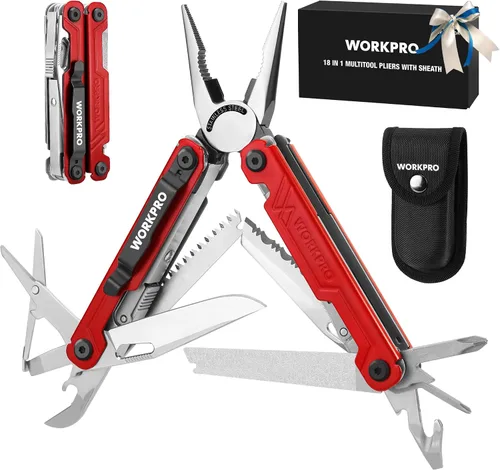 Miniatura 10 de WORKPRO Multiherramienta con cuchillo de bolsillo, regalo de cumpleaños para hombres, papá, padre, marido, alicates de acero inoxidable 18 en 1