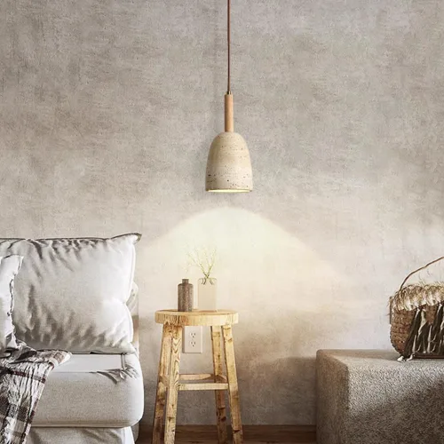 Miniatura 4 de Vintage Solid Wood Pendant Light Japanese Style Simple Bedside Hanging Lamp Modern Small Yellow Travertine Chandeliers for Kitchen Island Living