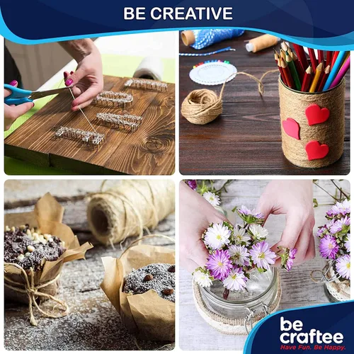 Miniatura 4 de Cuerda de yute de 3 capas de 0.079 pulgadas de diámetro, cuerda de arpillera para jardinería, artes y manualidades o envoltura de regalos, natural