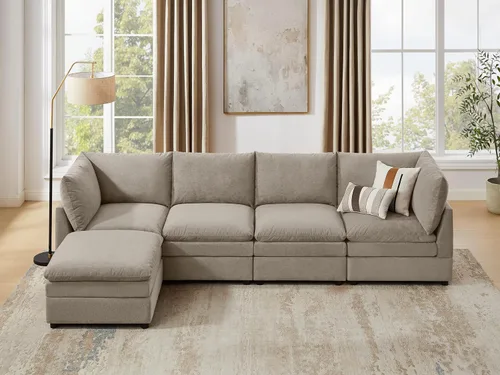 Miniatura 14 de VANOMi Sofá modular Cloud de 98 pulgadas para sala de estar, sofá cama moderno de gran tamaño con asiento profundo, otomana de cojín grueso de doble
