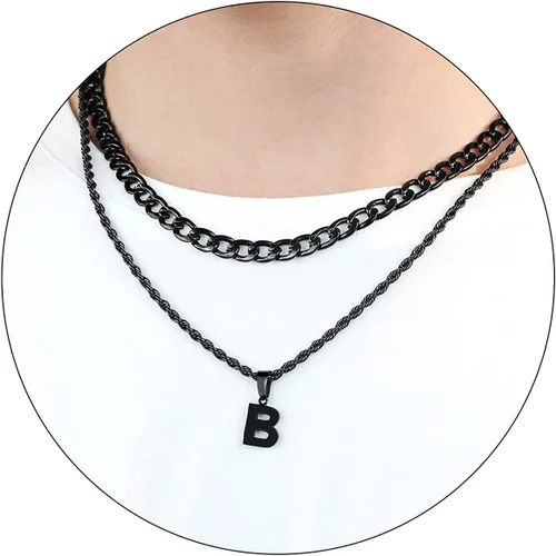 Miniatura 59 de SENRAN Collar con inicial en capas de la A a la Z para hombre, cadena de cuerda torcida de acero inoxidable de 18 a 20 pulgadas, dije de letra
