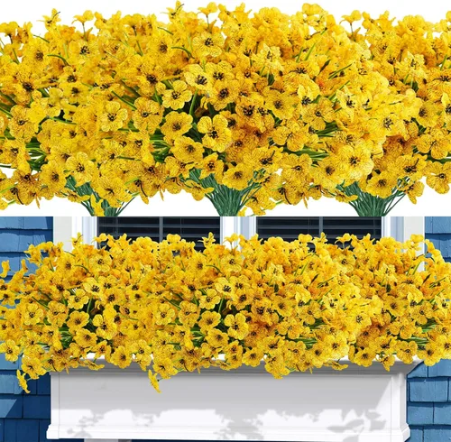 Miniatura 13 de Uieke 24 flores artificiales de otoño para exteriores, resistentes a los rayos UV, plantas de otoño sintéticas, arbustos que no se decoloran, Naranja