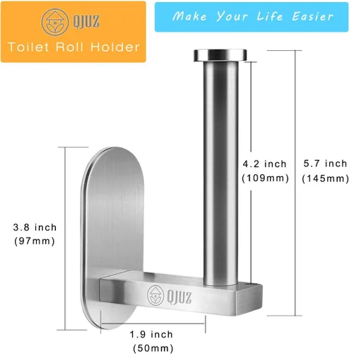 Miniatura 7 de QJUZ Paquete de 2 soportes de papel higiénico autoadhesivo, soporte de papel higiénico para baño, cocina en pared, soporte de pared cepillado