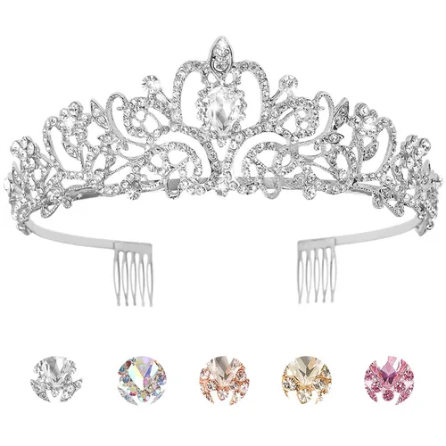 Miniatura 10 de KICOSY 296 956 Tiara y Coronas para Mujeres, 1 unidad (paquete de 1), Cristal Diamante falso