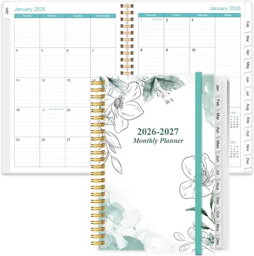 Agenda mensual de 18 meses, julio 2026 a diciembre 2026, dos páginas por mes, agenda de 6.4 x 8.5 pulgadas con pestañas, encuadernación fuerte de