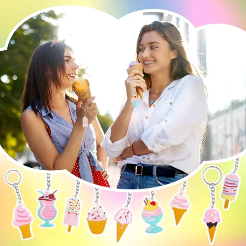 Miniatura 4 de Sasylvia 36 llaveros de helado para fiestas, regalos a granel, conos dulces, decoraciones de fiesta de cumpleaños para mujeres y hombres, accesorios