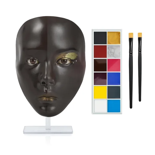Hongmed Cara de práctica de maquillaje, tabla de práctica de maquillaje con 1 pintura facial y 2 pinceles de maquillaje para pintura facial,