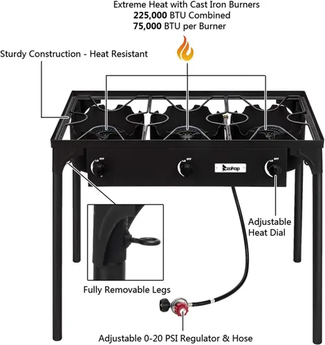 Miniatura 4 de Estufa de quemador de propano, cocina de gas propano, estufa de campamento al aire libre, quemador de propano de alta presión, regulador PSI