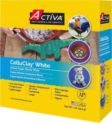 Activa CelluClay Instant Paper Mâché, blanco, 1 libra (15.87 oz) | Material de escultura y texturizado súper fino para artes y manualidades