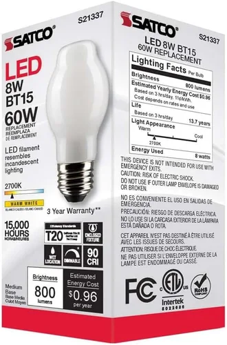 Miniatura 8 de Satco 6Pk 8w BT15 LED 2700K base media blanca regulable - 60w equiv