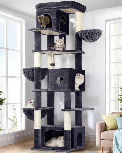 Globlazer Árbol grande para gatos, torre de escalada de varios niveles de 80 pulgadas de alto, condominios para gatos, torre rascador para Gris