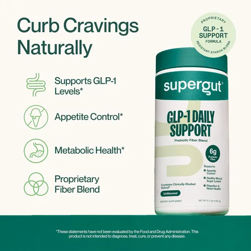 Miniatura 2 de Supergut GLP1 Daily Support - Suplemento en polvo de GLP-1 de alta fibra para mujeres y hombres, mezcla de bebida sin azúcar para la salud