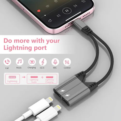 Miniatura 3 de Divisor de cable magnético 2 en 1 para iPhone a conector de audio Lightning dual para auriculares y cargador, adaptador de convertidor