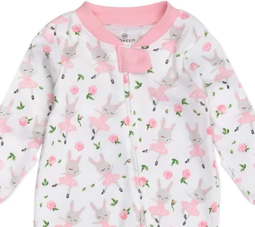 Miniatura 3 de HonestBaby Pijama de una pieza con cremallera frontal y pies para bebé niña