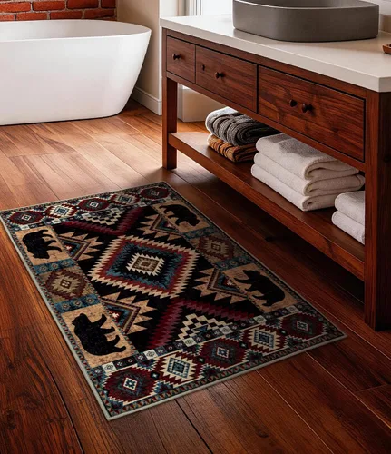 Miniatura 7 de YIHOUSE Alfombra de entrada occidental de 2 x 3 pies, alfombra rústica lavable, antideslizante, ultrafina para cocina, vestíbulo, lavandería