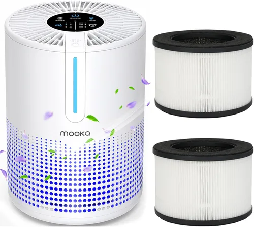MOOKA Purificadores de aire M01 para dormitorio y hogar, 430 pies cuadrados con 2 filtros adicionales, filtro HEPA H13, pequeño purificador de aire