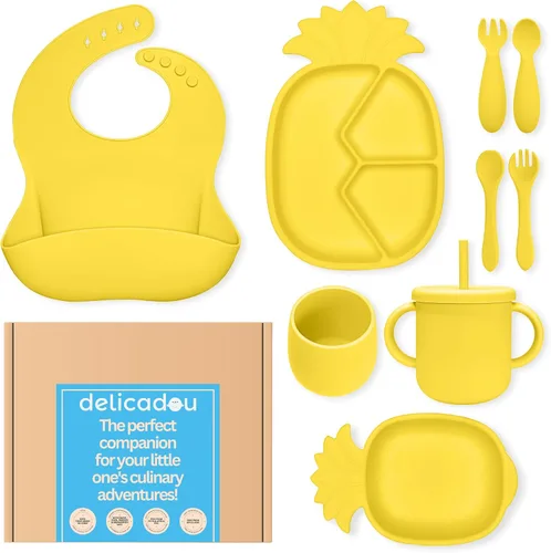 Miniatura 8 de Juego de alimentación de silicona para bebés, 9 piezas, utensilios sólidos de primera etapa para comer alimentos para bebés, más de 6 meses