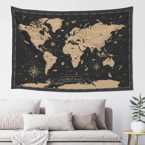 MOUNDHONG Tapiz negro retro con mapa del mundo para colgar en la pared, tapiz de arte retro para pared, tapices de pared grandes para dormitorio,