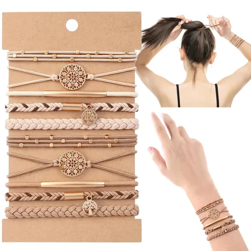 DIYDEC 10 Ligas para el Cabello Pulsera para Mujeres 5 Estilos Suaves Trenzadas Boho Bandas para el Cabello Elásticas Sin Daño Ligas para el Cabello