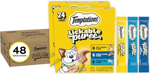 Miniatura 20 de Temptations Paquete variado de puré cremoso de golosinas para gatos lamibles, tubos de 0.42 onzas, 48