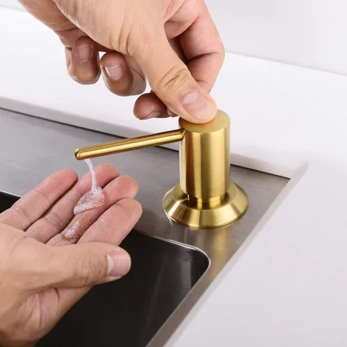 Miniatura 2 de Dispensador de jabón dorado para fregadero de cocina, dispensador de jabón integrado de latón, cabezal de bomba de oro cepillado, loción líquida