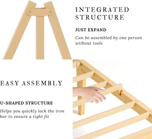 Miniatura 6 de Askeld Base de cama individual de madera con cabecero, plataforma de bambú sólido de 14 pulgadas de alto, no necesita somier, marco de cama