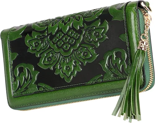 Miniatura 2 de PIJUSHI Billeteras de cuero para mujer, cartera floral con tarjetero