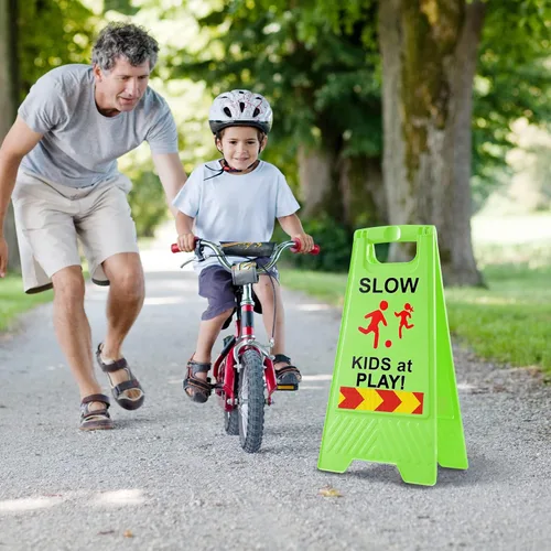 Miniatura 5 de Letreros de "Slow Kids at Play" para calle, texto de doble cara y gráficos con cinta reflectante, letrero de seguridad para niños en juego para Verde