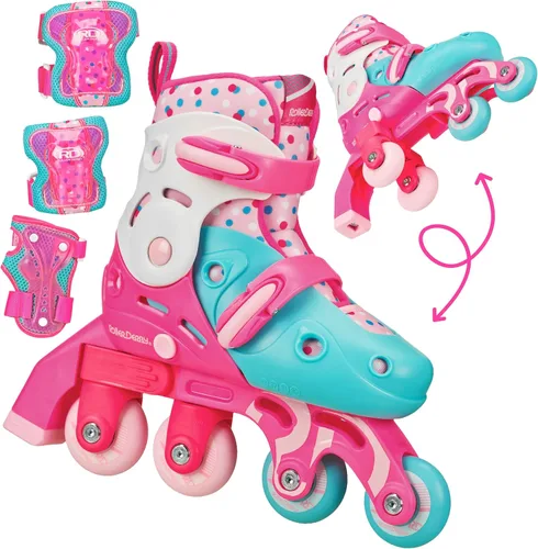 Patines Roller Derby Switch para Principiantes, Patines Ajustables 2 en 1 Convertibles de Modo de Aprendizaje a Patines en Línea para Pequeños,