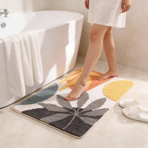 Miniatura 10 de Hi Space - Alfombras de baño de 31.5x19.7 pulgadas, alfombra de baño de hojas grises estilo bohemio antideslizante, lavable a máquina, de microfibra