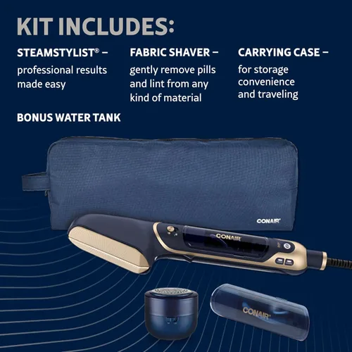 Miniatura 6 de Conair SteamStylist 3-en-1 Vaporizador, Prensa y Plancha de Vapor para Ropa, Con Quitapelusas, Tanque de Agua Extra y Bolsa de Almacenamiento, Para