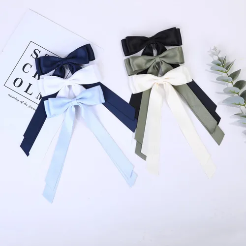 Miniatura 2 de Pinzas para el cabello con lazo de satén para mujer, lazo sedoso de satén negro beige con cola larga, accesorios para el cabello para niñas