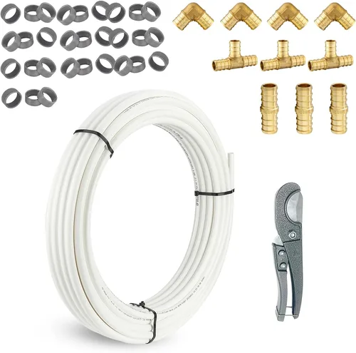Miniatura 9 de Tubo Niikappu Red PEX-B de 1/2 pulgada, tubo Pex B de 100 pies con un cortador de tubos, 10 accesorios de engarce de latón y 30 anillos de cobre