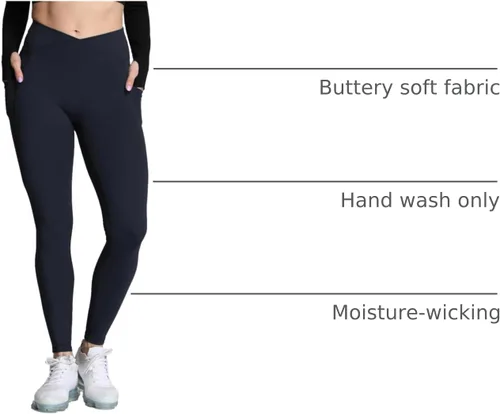 Miniatura 96 de Aoxjox Trinity - Pantalones de yoga de cintura alta con bolsillos para mujer, control de abdomen, cintura cruzada, leggings de entrenamiento suaves