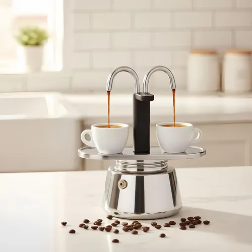 Miniatura 4 de Moka Pot, 2 tazas de 3.4 fl oz de capacidad, duradera y segura para alimentos, cafetera espresso con doble tubo y colador antideslizante grueso