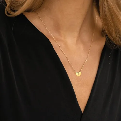 Miniatura 3 de WanBigVa Collar con inicial en capas de oro para mujer, hecho a mano, chapado en oro de 14 quilates, collar con dije de corazón pequeño, collar