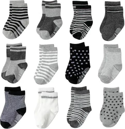 Miniatura 20 de Calcetines antideslizantes con agarre para tobillos, paquete de 12 unidades para niños pequeños, niños y niñas, lindos calcetines de algodón