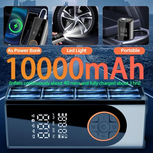 Miniatura 5 de Inflador de neumáticos, compresor de aire portátil, bomba de aire de 150 PSI para neumáticos de automóvil con medidor de presión de neumáticos