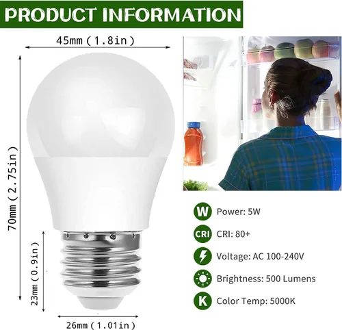 Miniatura 3 de Bombilla LED para refrigerador, equivalente a 40 W, bombilla LED A15 de 5 W, luz diurna 5000 K E26, base media, bombilla impermeable para Blanco luz