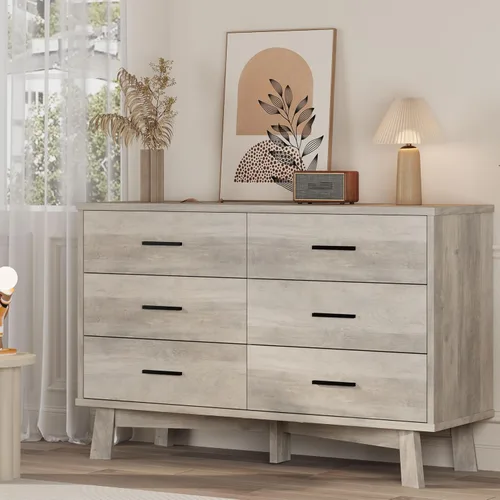 Miniatura 19 de Xixini Cómoda para dormitorio, cómoda moderna de 6 cajones con base resistente en forma de X, organizador de almacenamiento de ropa doble de madera