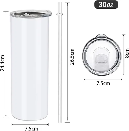 Miniatura 2 de Paquete de 25 tazas de metal de 30 onzas, vasos de sublimación en blanco, delgados y rectos, de doble pared, tazas de café de acero inoxidable, vaso