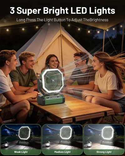 Miniatura 4 de Allsion Ventilador portátil de 24000 mAh alimentado por batería con control remoto y LED, flujo de aire fuerte de 4 velocidades, ventilador