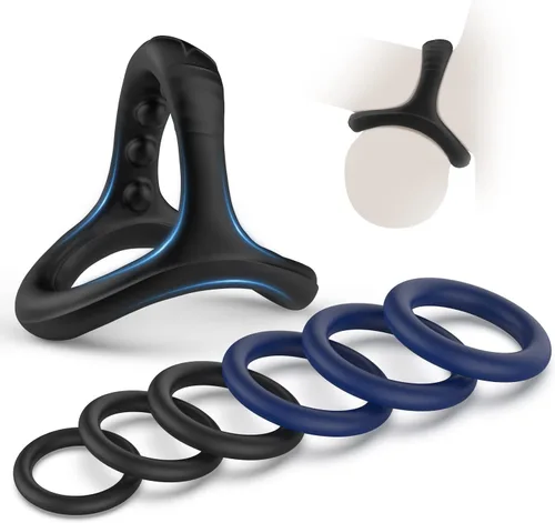 Miniatura 9 de Juego de anillos de silicona para el pene con 10 tamaños diferentes para mejorar la erección, juguete sexual para hombres más fuertes de larga